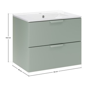 Ensemble OSTER vert et blanc 60cm : meuble sous vasque à tiroirs et vasque encastrée blanche dimensions