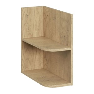 OSTER set 120cm: meubel onder wastafel met lades in saliegroen en zichtbare afgeronde nissen + blad voor wastafel in licht eiken