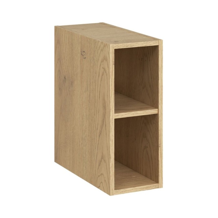 Insieme OSTER 120cm: mobile sottolavabo con cassetti verde salvia e nicchie a vista + piano per lavabo effetto rovere chiaro