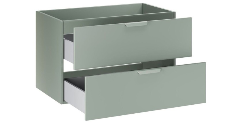 Meuble sous vasque à tiroirs vert sauge OSTER 80cm ouvert