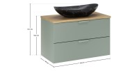 Ensemble OSTER vert et chêne 80cm : meuble sous vasque, plan pour vasque et vasque à poser noire marbrée dimensions