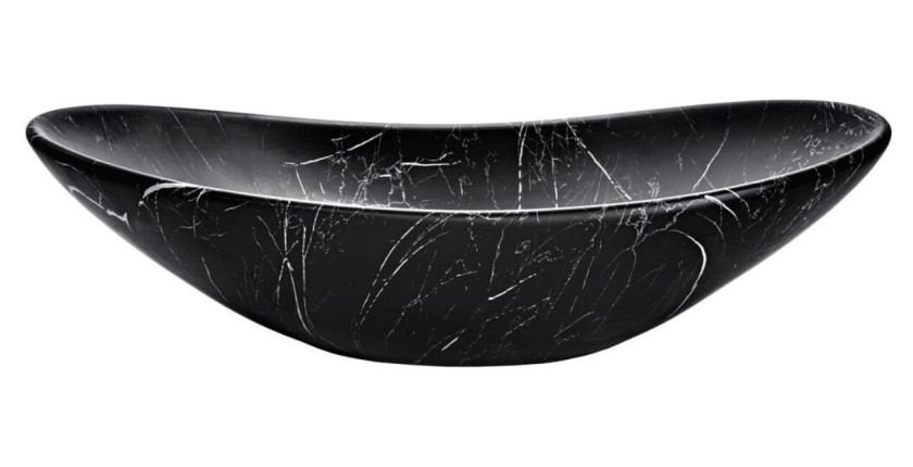 Vasque à poser ovale en céramique noire marbrée de blanc