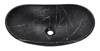 Vasque à poser ovale en céramique noire marbrée de blanc vue de haut