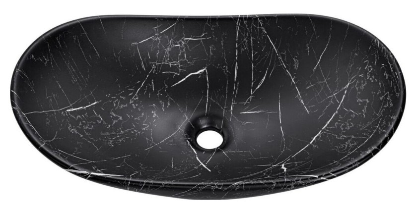 Vasque à poser ovale en céramique noire marbrée de blanc vue de haut