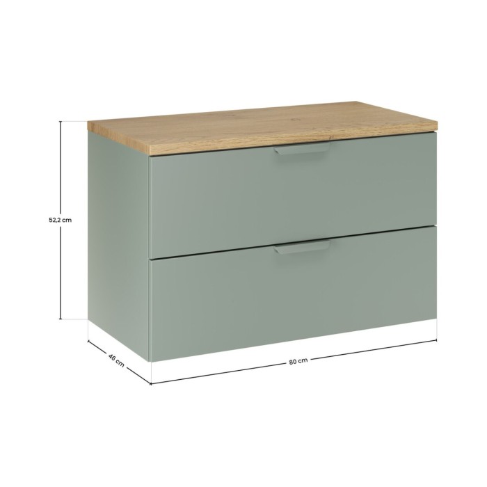 Ensemble OSTER vert et chêne 80cm : meuble sous vasque à tiroirs et plan pour vasque dimensions