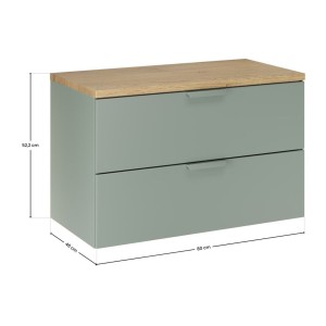 Ensemble OSTER vert et chêne 80cm : meuble sous vasque à tiroirs et plan pour vasque dimensions