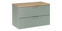 Ensemble OSTER vert et chêne 80cm : meuble sous vasque à tiroirs et plan pour vasque