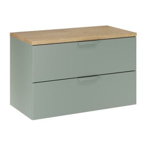 Ensemble OSTER vert et chêne 80cm : meuble sous vasque à tiroirs et plan pour vasque