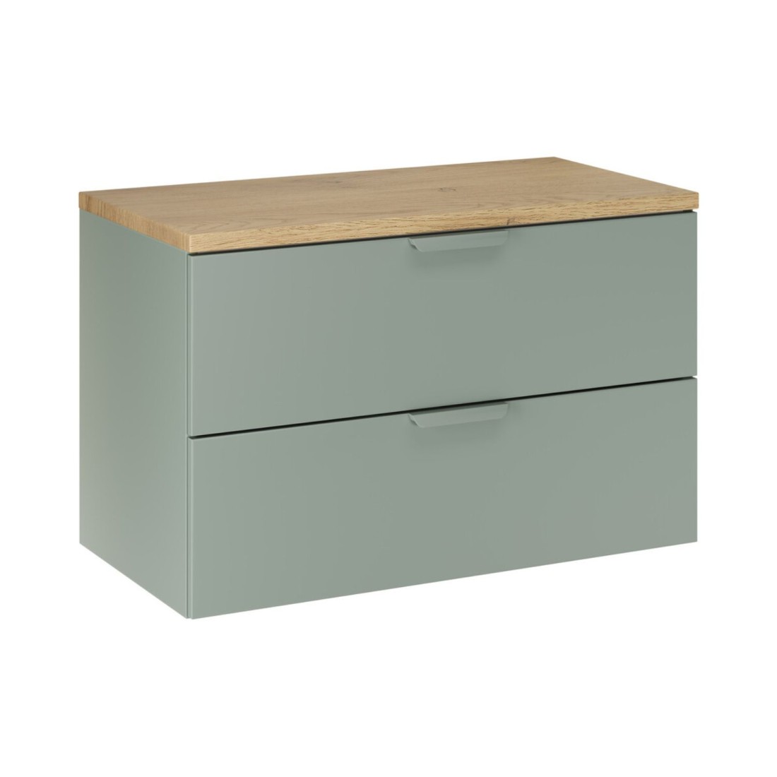 Ensemble OSTER vert et chêne 80cm : meuble sous vasque à tiroirs et plan pour vasque