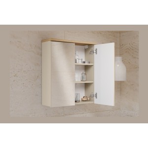 Meuble de rangement suspendu avec portes en miroirs ERMANO ouvert en situation