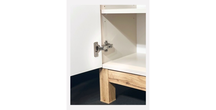 Zoom sur l’ouverture de la porte du meuble de rangement ERMANO cachemire à poser