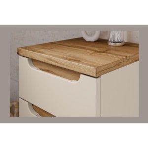 Zoom sur le plateau du meuble de rangement ERMANO cachemire à poser