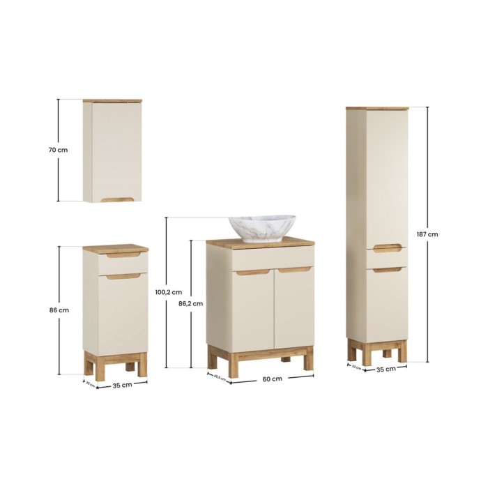 Ensemble ERMANO cachemire 130cm : set complet avec vasque à poser marbrée dimensions