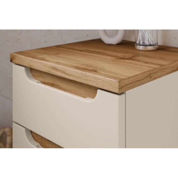 Zoom sur le plateau du meuble de rangement ERMANO cachemire à poser