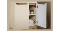 Meuble sous vasque ERMANO cachemire et chêne 60cm ouvert en situation