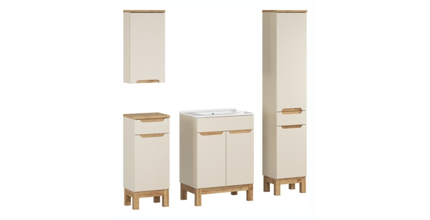 Ensemble ERMANO 130cm cachemire : set complet avec vasque encastrée sans miroir