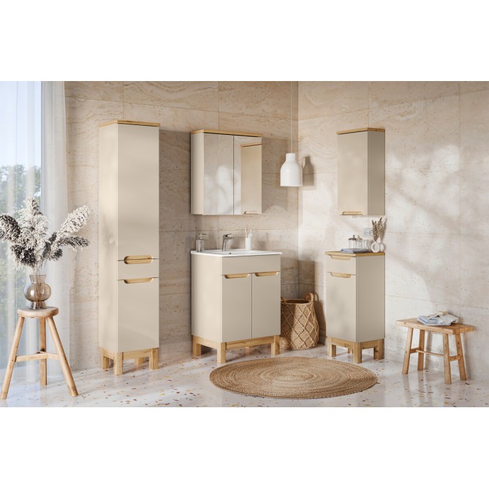 Ensemble ERMANO 130cm cachemire : set complet avec vasque encastrée sans miroir mis en situation