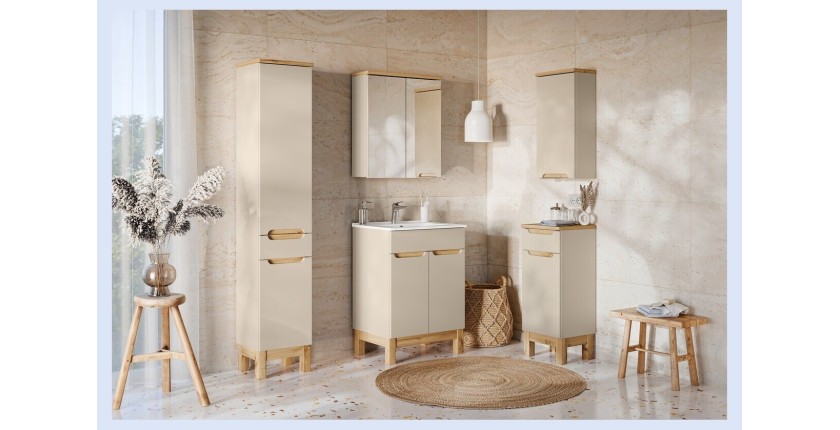 Ensemble ERMANO 130cm cachemire : set complet avec vasque encastrée sans miroir mis en situation