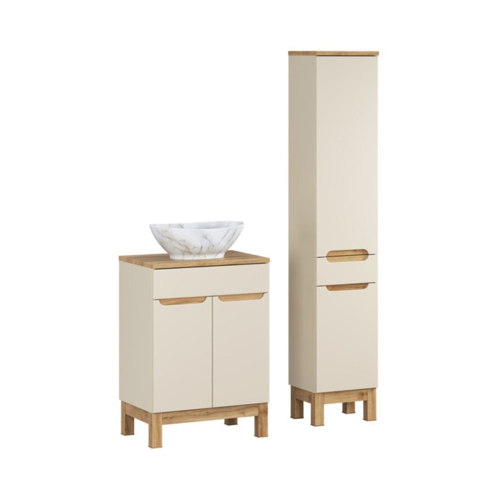 Ensemble ERMANO cachemire 95cm : meuble sous vasque, vasque à poser et colonne
