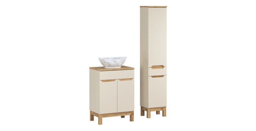 Ensemble ERMANO cachemire 95cm : meuble sous vasque, vasque à poser et colonne