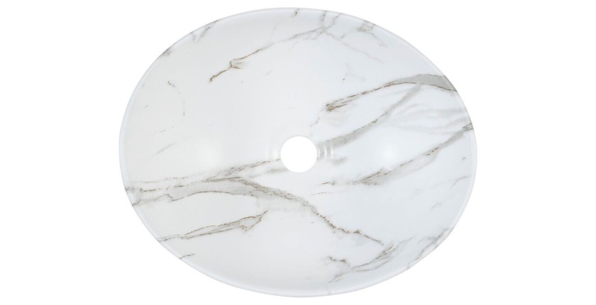Vasque à poser en céramique blanche effet marbrée vu de haut