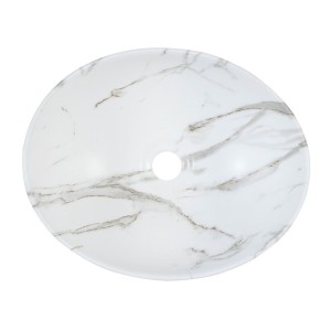 Vasque à poser en céramique blanche effet marbrée vu de haut