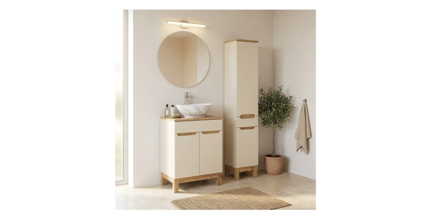 Ensemble ERMANO cachemire 95cm : meuble sous vasque, vasque à poser et colonne mis en situation