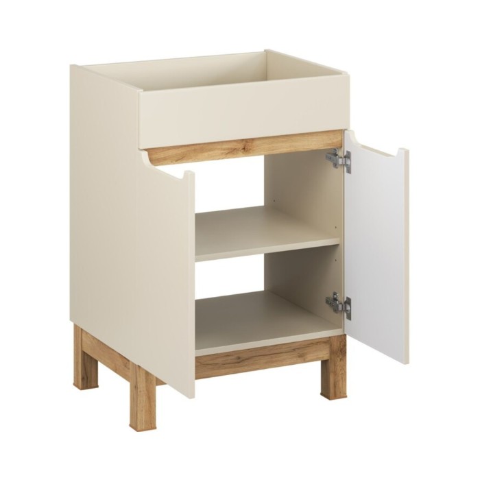 Badezimmer-Set ERMANO Kaschmir und Eichenoptik 95cm: Unterschrank + Waschtischplatte + Hochschrank