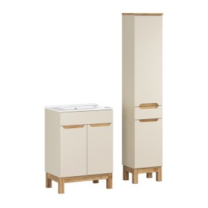 Ensemble ERMANO cachemire 95cm : meuble sous vasque, vasque encastrée et colonne