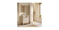 Ensemble ERMANO cachemire 95cm : meuble sous vasque, vasque encastrée et colonne mis en situation