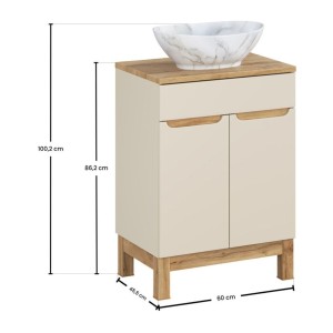 Ensemble ERMANO cachemire 60cm : meuble sous vasque, plan pour vasque et vasque à poser marbrée dimensions