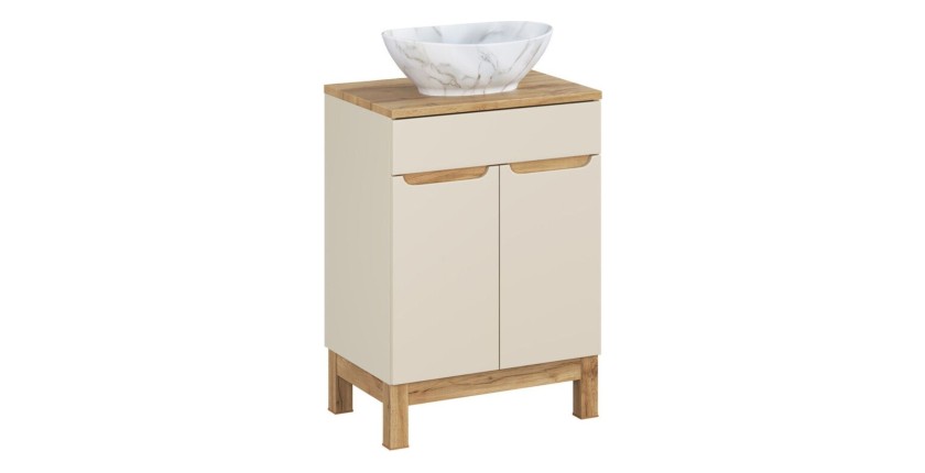 Ensemble ERMANO cachemire 60cm : meuble sous vasque, plan pour vasque et vasque à poser marbrée