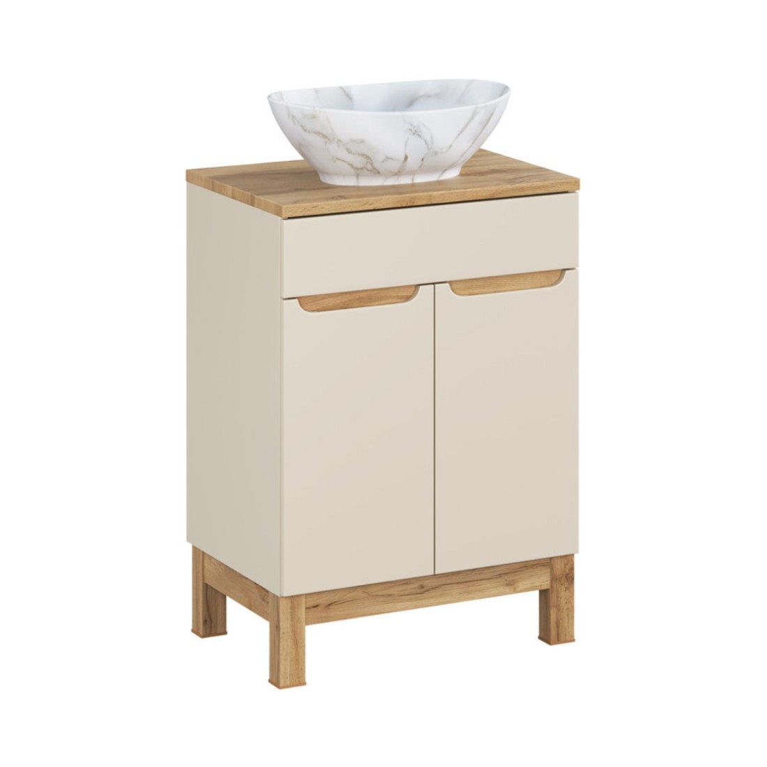 Ensemble ERMANO cachemire 60cm : meuble sous vasque, plan pour vasque et vasque à poser marbrée