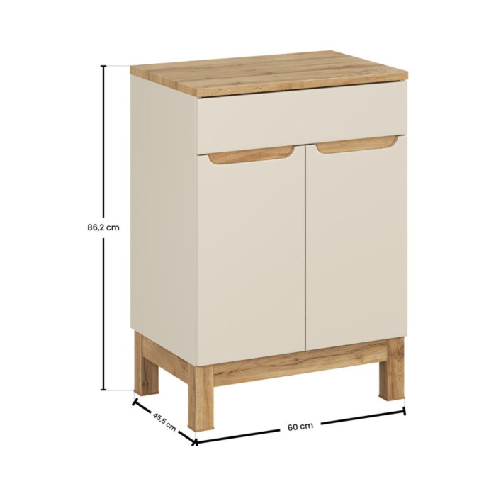 Badezimmer-Set ERMANO Kaschmir und Eichenoptik 60cm: Unterschrank + Platte für Waschbecken