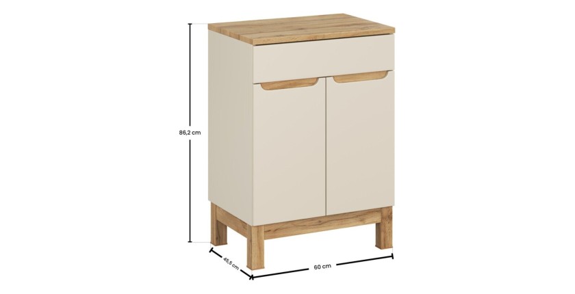 Ensemble ERMANO cachemire 60cm : meuble sous vasque et plan pour vasque aspect chêne dimensions