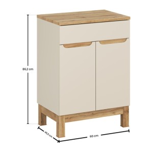 Ensemble ERMANO cachemire 60cm : meuble sous vasque et plan pour vasque aspect chêne dimensions