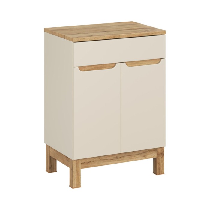 Badezimmer-Set ERMANO Kaschmir und Eichenoptik 60cm: Unterschrank + Platte für Waschbecken