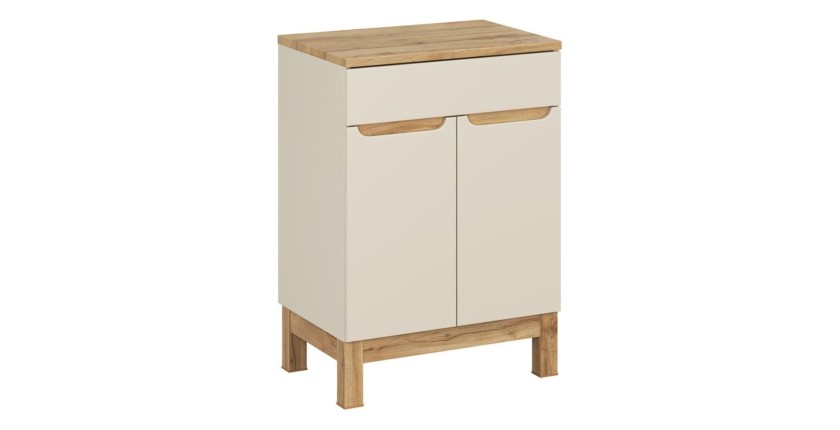 Ensemble ERMANO cachemire 60cm : meuble sous vasque et plan pour vasque aspect chêne