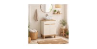 Ensemble ERMANO cachemire 60cm : meuble sous vasque et plan pour vasque aspect chêne mis en situation