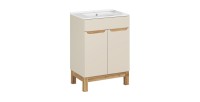 Ensemble de salle de bain ERMANO cachemire et aspect chêne 60cm : meuble sous vasque + vasque encastrée blanche