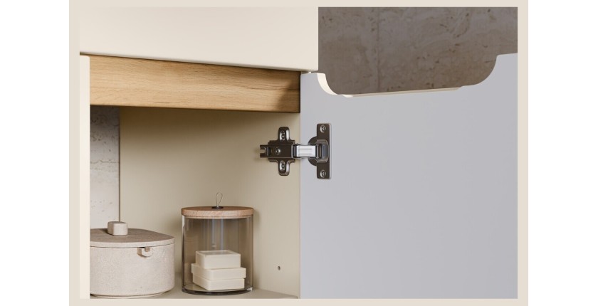 Ensemble de salle de bain ERMANO cachemire et aspect chêne 60cm : meuble sous vasque + vasque encastrée blanche