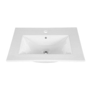Ensemble de salle de bain ERMANO cachemire et aspect chêne 60cm : meuble sous vasque + vasque encastrée blanche