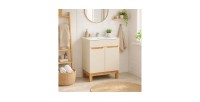 Ensemble de salle de bain ERMANO cachemire et aspect chêne 60cm : meuble sous vasque + vasque encastrée blanche
