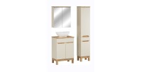 Insieme ERMANO cachemire 95cm: mobile sottolavello + piano per lavabo bisellato + lavabo da appoggio + mobili con specchi