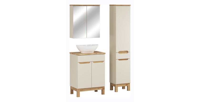 Insieme ERMANO cachemire 95cm: mobile sottolavello + piano per lavabo bisellato + lavabo da appoggio + mobili con specchi