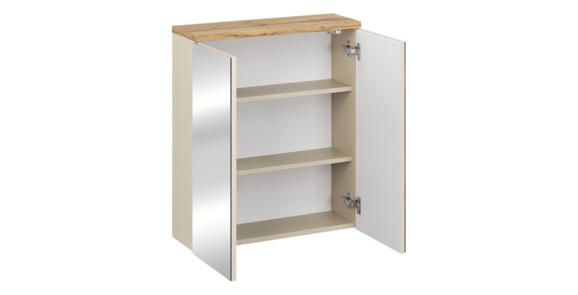 Insieme ERMANO cachemire 95cm: mobile sottolavello + piano per lavabo bisellato + lavabo da appoggio + mobili con specchi