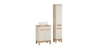 Ensemble ERMANO cachemire 95cm : meuble sous vasque, plan pour vasque, vasque à poser et colonne