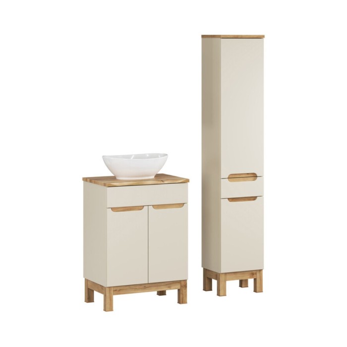 Insieme ERMANO cachemire 95cm: mobile sotto lavabo + piano per lavabo bisellato + lavabo da appoggio bianco + colonna