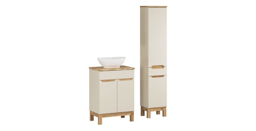 Ensemble ERMANO cachemire 95cm : meuble sous vasque, plan pour vasque, vasque à poser et colonne