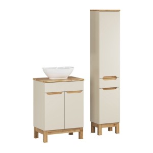 Ensemble ERMANO cachemire 95cm : meuble sous vasque, plan pour vasque, vasque à poser et colonne